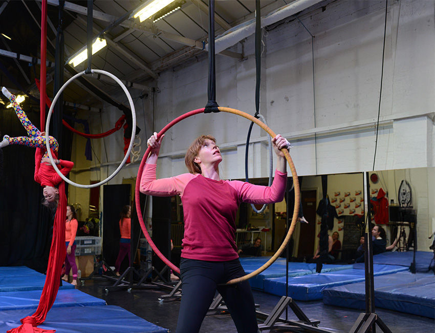 Students learning in circus centre