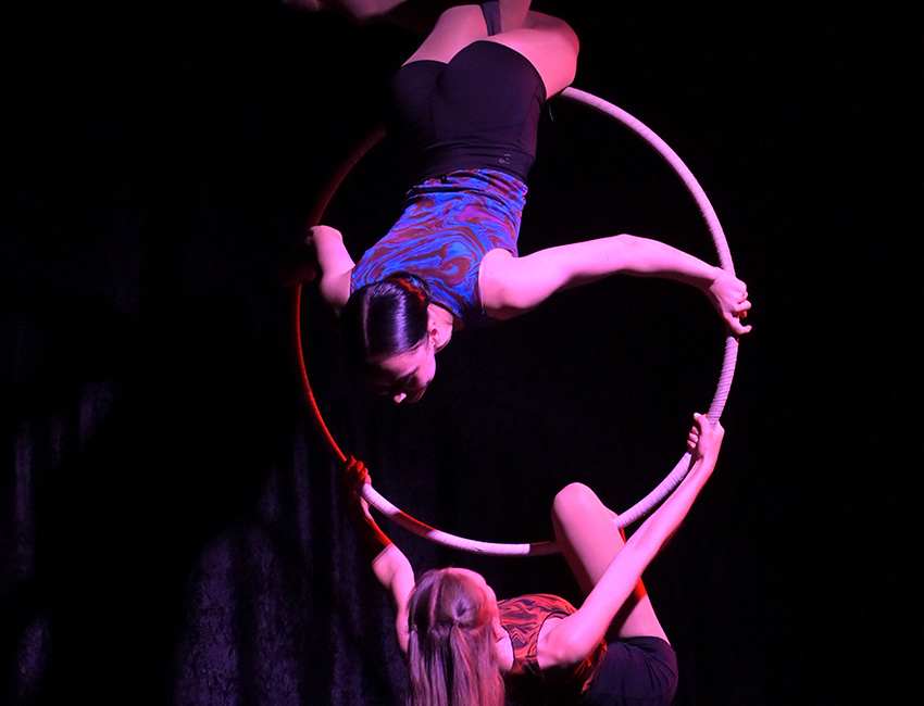 Students performing aerial acrobatics