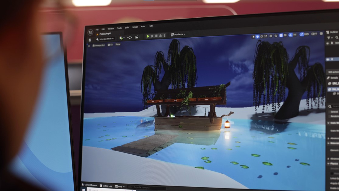 A student working on a game design 