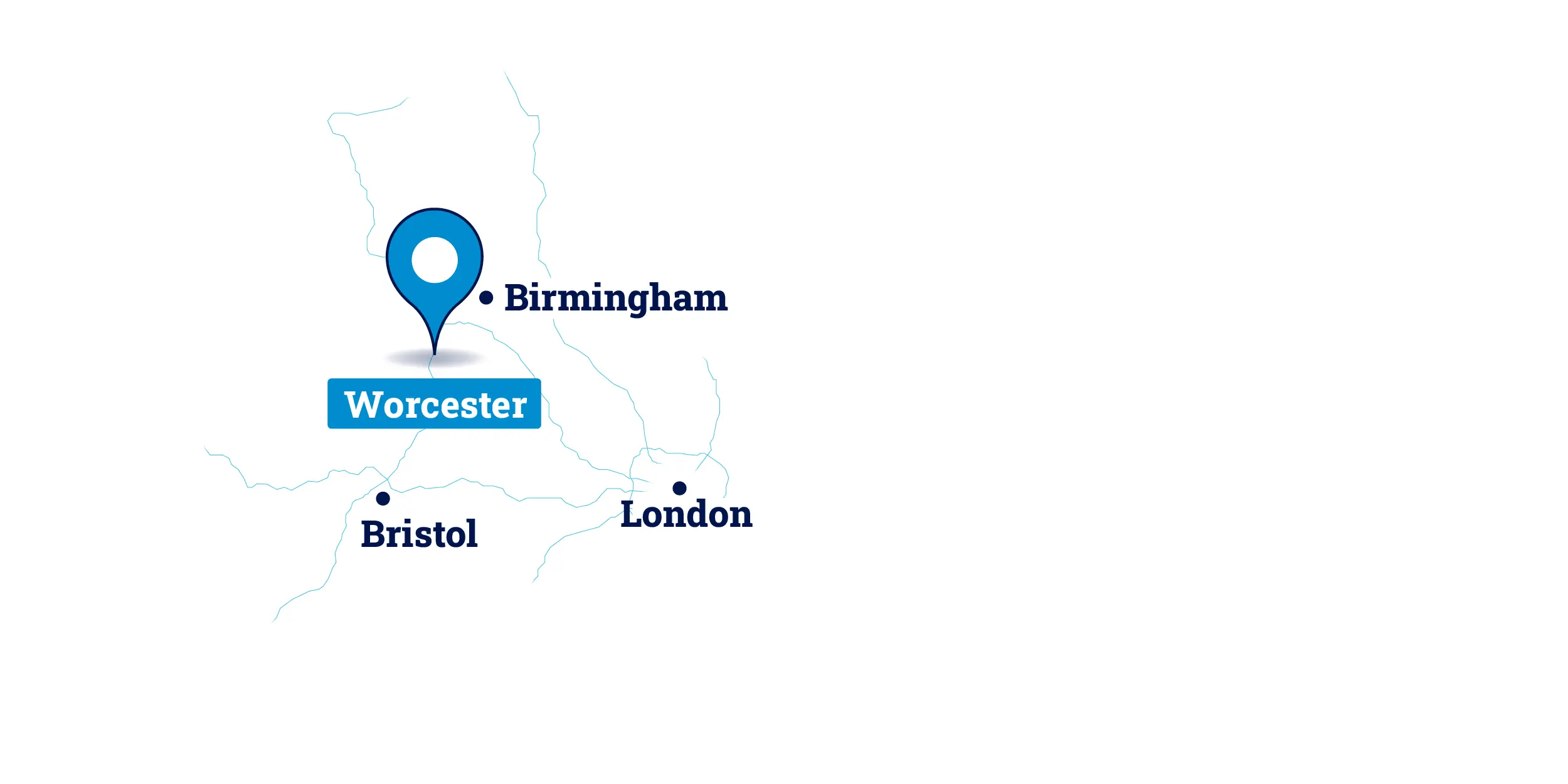 A map showing the location of Worcester in the UK