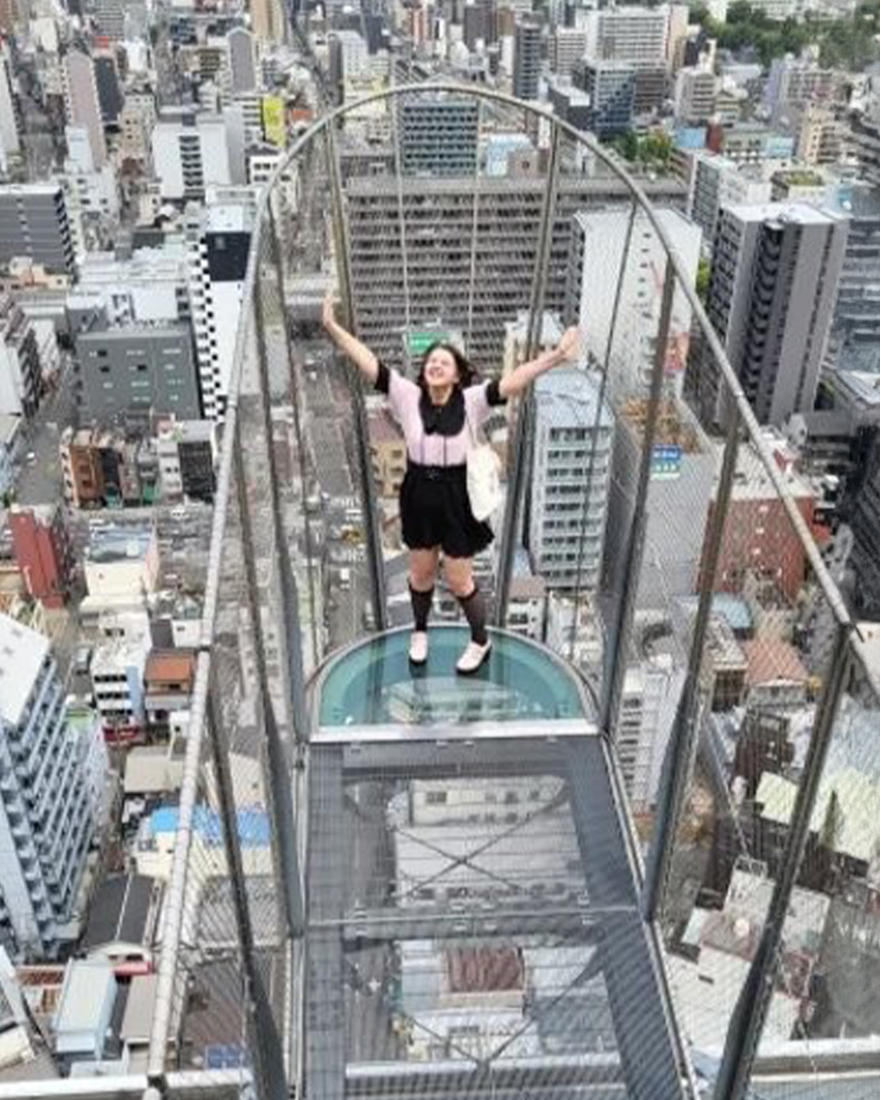 Georgina Briggs on a viewing platform above Tokyo