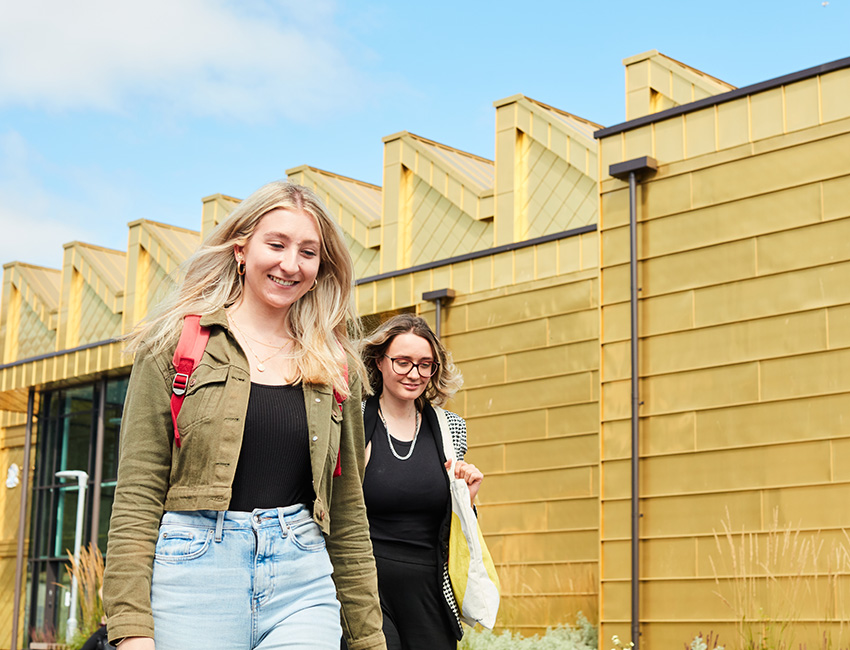 Students walking outside our St John's Campus main reception