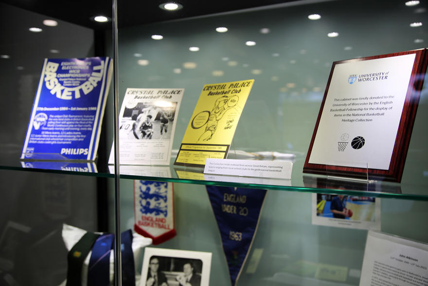 A close up of items of memorabilia in the new cabinet