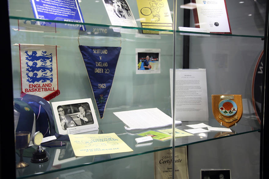 A close up of items of memorabilia in the new cabinet