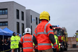 Firefighters at the crash simulation scene