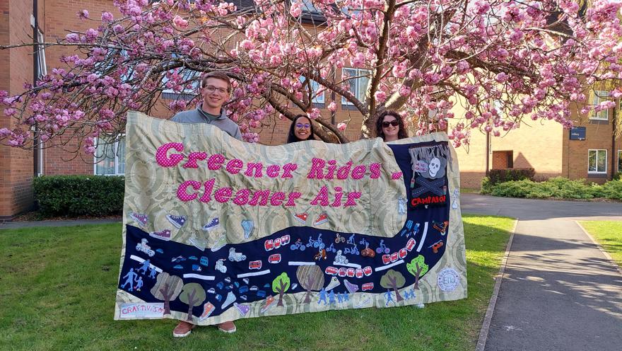 A hand created banner promoting air quality