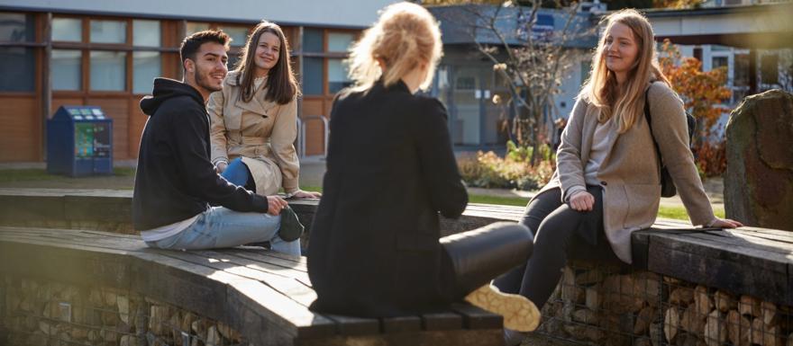 Students on the University of Worcester campus