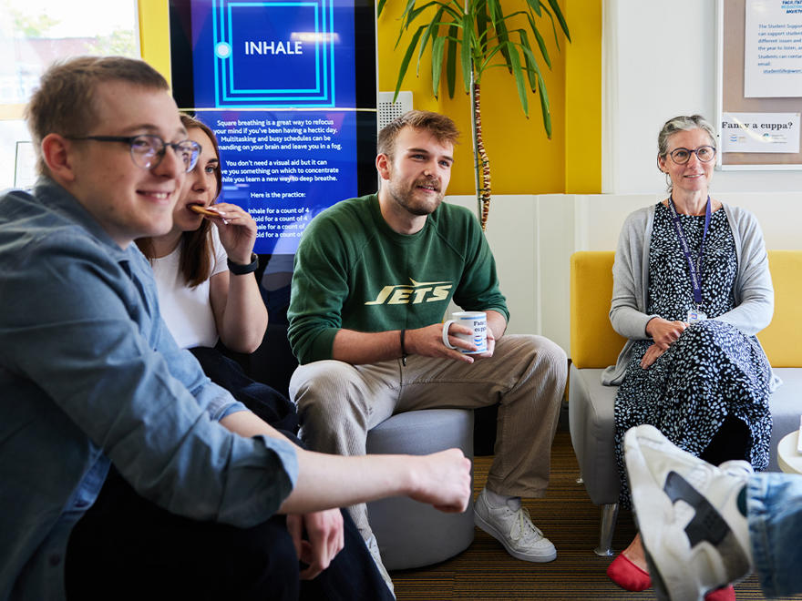 A group of students at a Fancy a Cuppa event