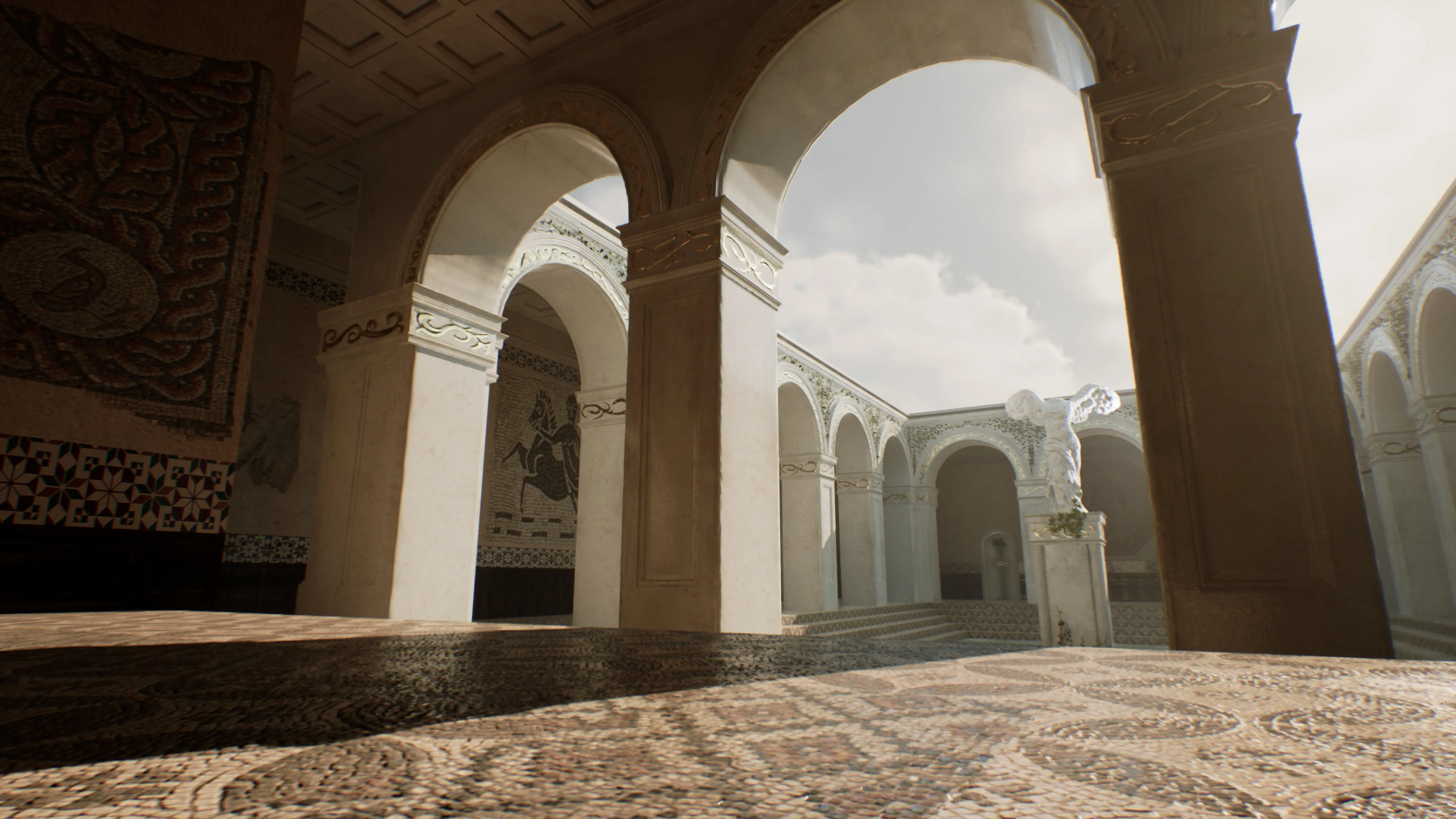A render of a game environment of an ancient temple, Roman or Greek inspired
