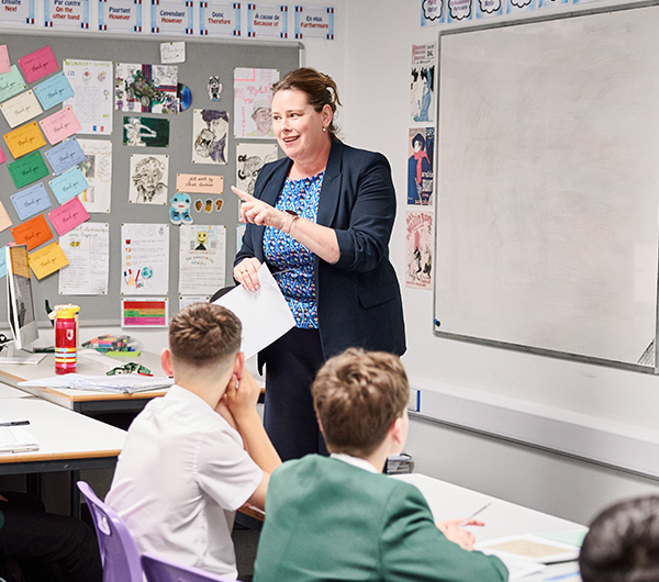 A languages teacher speaking to a classroom of secondary school students