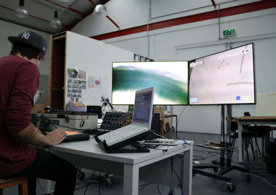 Fine Art degree student working with computer equipment