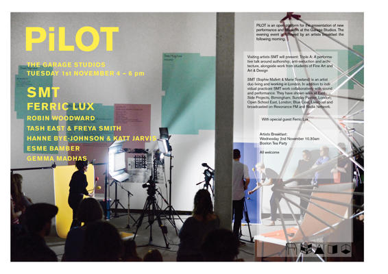 Poster for 'pilot' event at Garage Studios