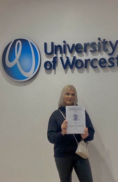 University of Worcester logo on a light blue background