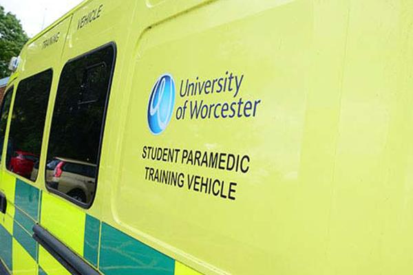 An ambulance used on our nursing degree with the words Student Paramedic Training Vehicle written on the side.
