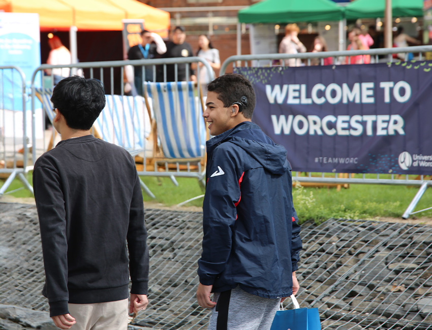 Students walking outside our St John's Campus main reception