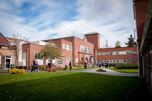the main entrance of the university from the peirson building