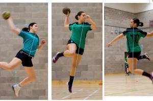 woman in a green and blue top in dynamic poses playing netball
