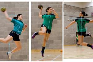 woman in a green and blue top in dynamic poses playing netball