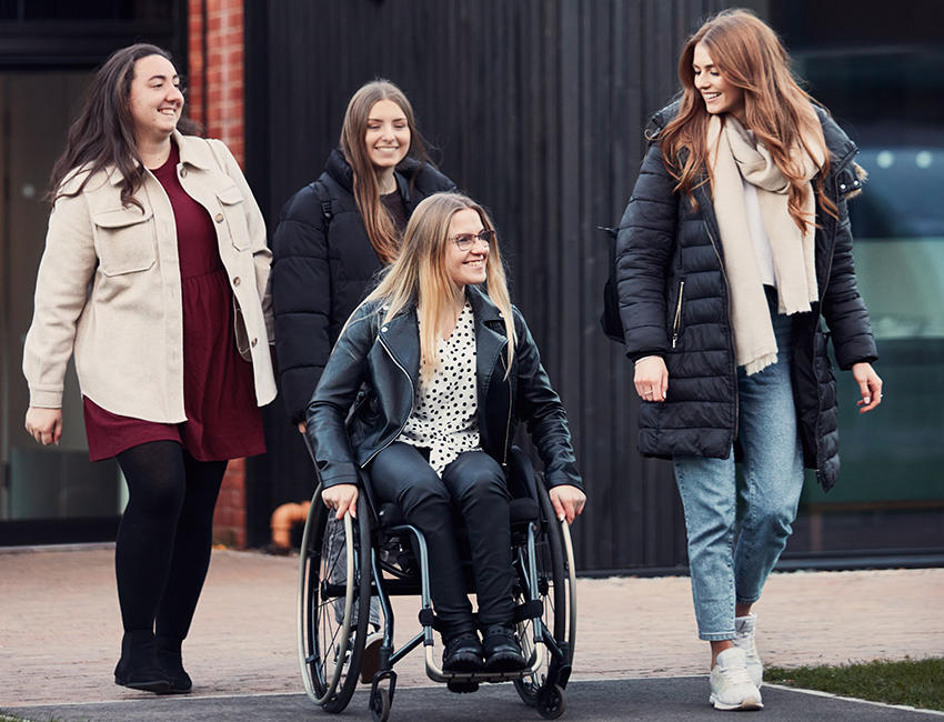 Students walking outside our St John's Campus main reception