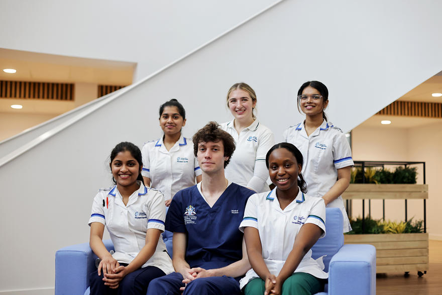 A group photo of nursing, midwifery and medical students