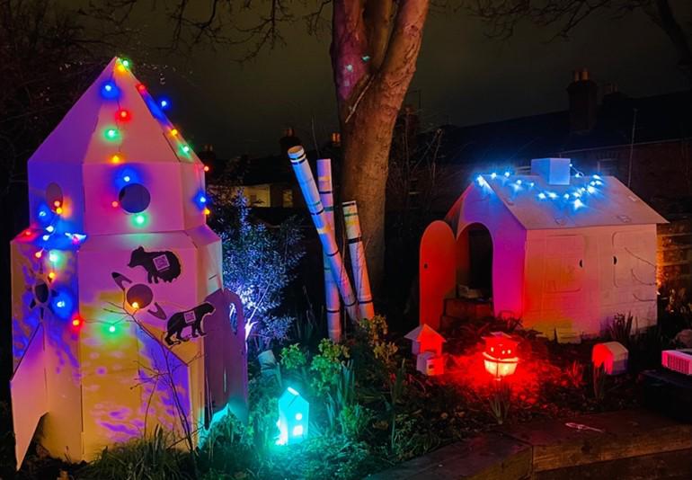 An installation by creative media students featuring a lit up spaceship