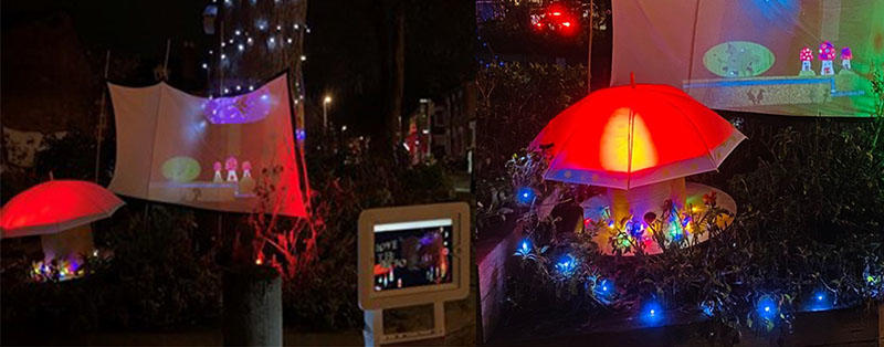 A student media installation featuring a fairy garden