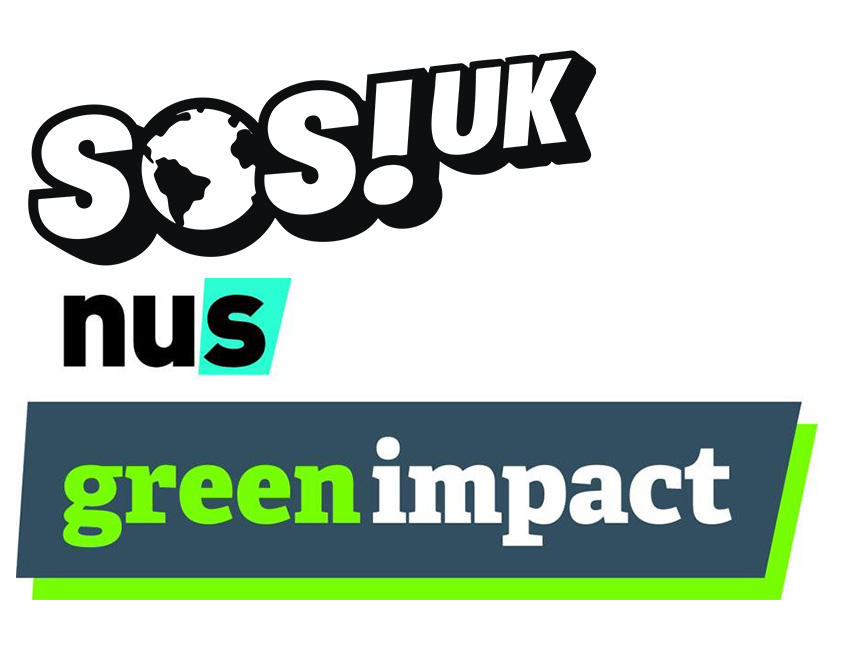 SOSUK!, NUS and green impact logos