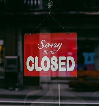 Sorry we are closed sign