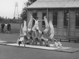 The Worcester 1954 Gym Club members making a human pyramid