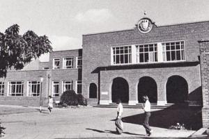 A view of the exterior of the university st johns campus in the 1960s