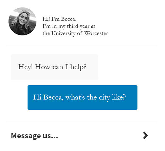 A screen shot of a conversation with a student using the Unibuddy app.