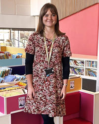 Kate in the Hive library