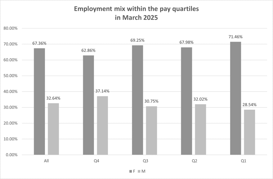 Chart showing the employment mix within the pay quartiles