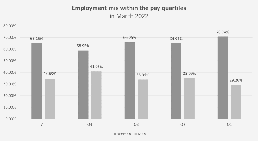 Chart showing the employment mix within the pay quartiles