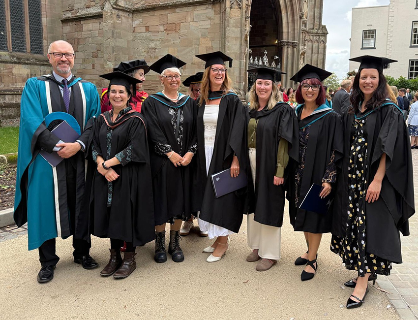 Students walking outside our St John's Campus main reception