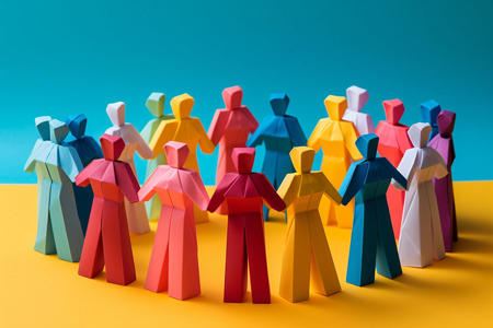 Origami people standing in circle