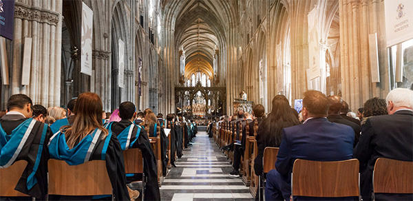 View of a graduation ceremony inside Worcester Cathedral