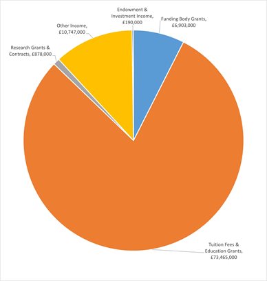 Pie chart showing areas of income for the University