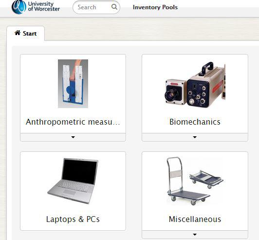 links to several pieces of equipment including laptops, bio mechanic equipment, anthropometric measuring equipment and miscellaneous.