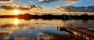 lakeside campus at sunset