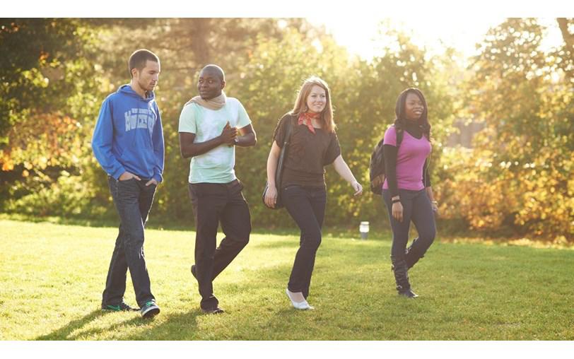 Group of students walking on campus