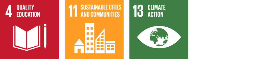 The SDG logos for 4.Quality Education, 11. Sustainable Cities and Communities and 13. Climate Action