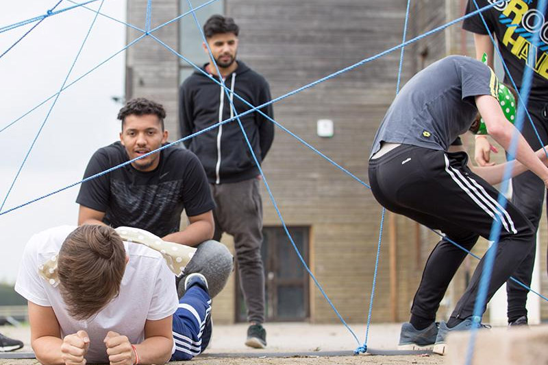 Students in a team building exercise