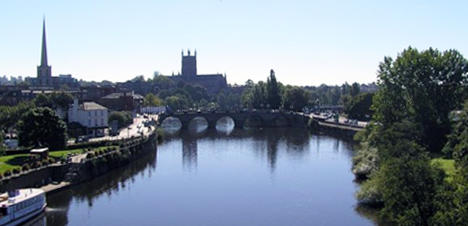 Iconic landmarks of Worcester City on a sunny day