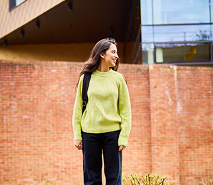 A student outside the Hive