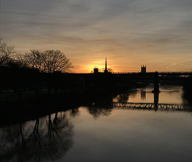 A shot of the Worcester Cathedral across the river