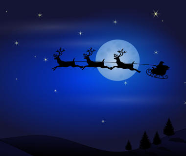 A drawing of santa on his sleigh