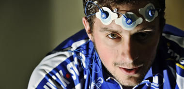 Sportsman with monitoring devises on his forehead