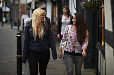 Students walking through Worcester streets