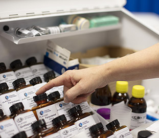 Rows of medicine bottles